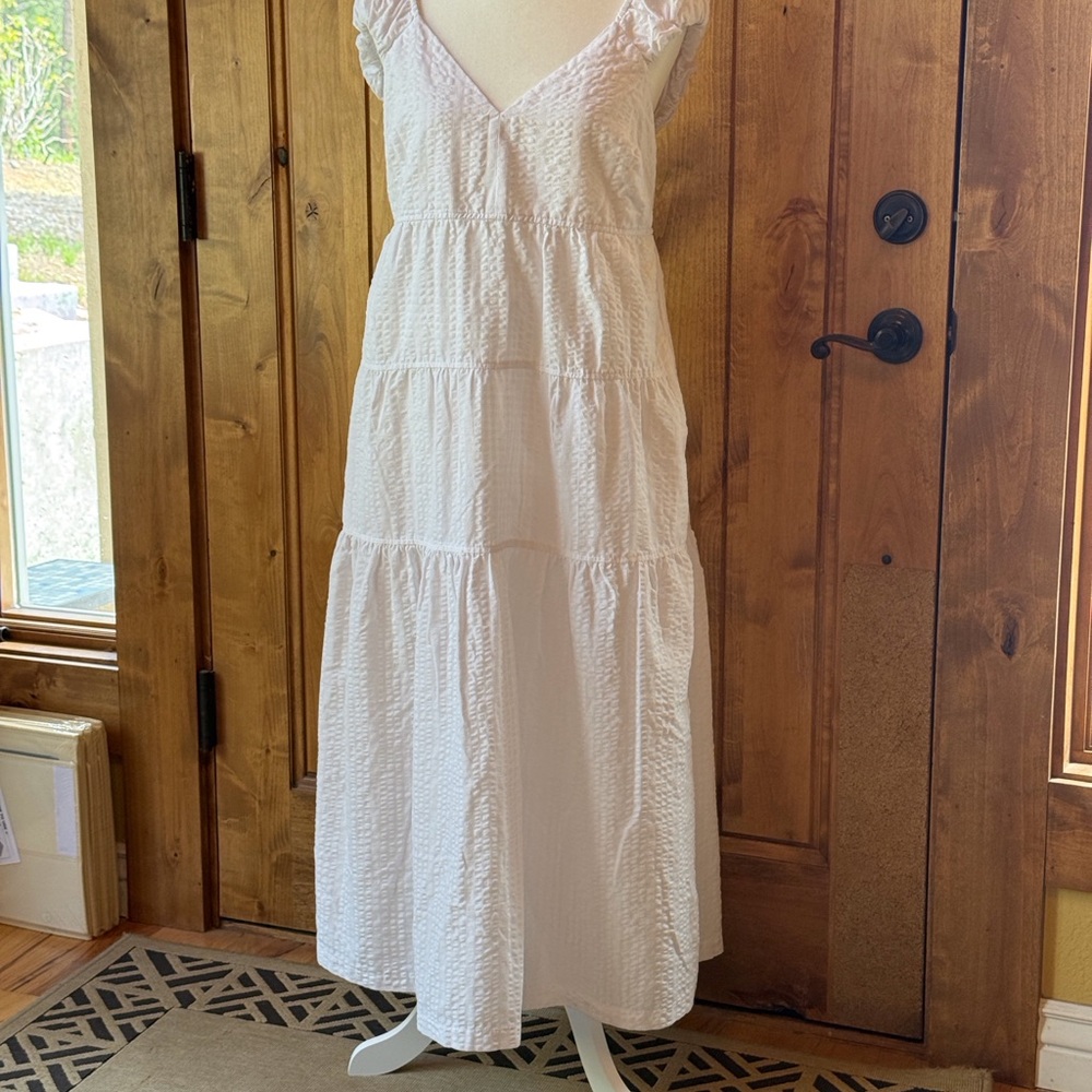 Old Navy White Pleated Tiered Maxi Sundress